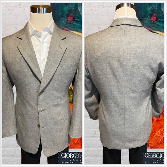 Vintage 80's Giorgio Armani Classico 42R Beige Gray Nailhead Sport Coat Blazer - Picture 8 of 15
